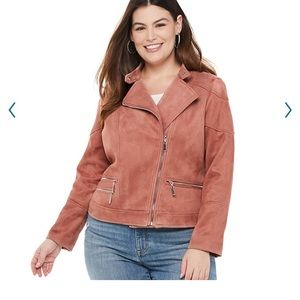 New Evri faux suede mauve pink classic moto biker jacket plus size 2X